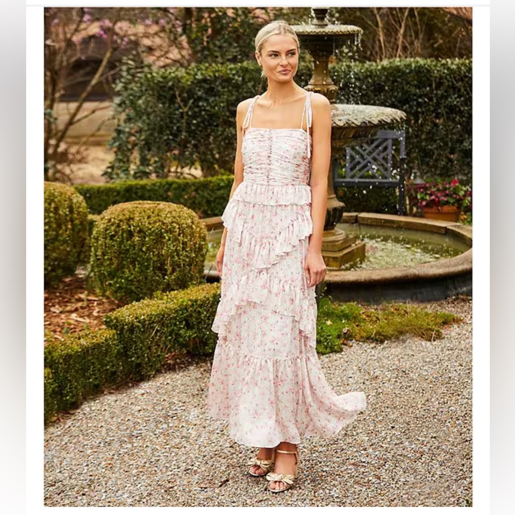 Nwt Antonio Melani Catalina Square Neck Crinkled Chiffon Sleeveless Maxi Dress